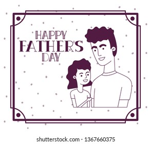 happy fathers day card with dad and daughter characters