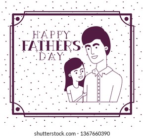 happy fathers day card with dad and daughter characters