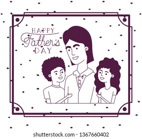 happy fathers day card with dad and kids