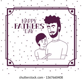 happy fathers day card with dad and son characters