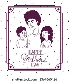 happy fathers day card with dad and kids