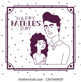 happy fathers day card with dad and daughter characters