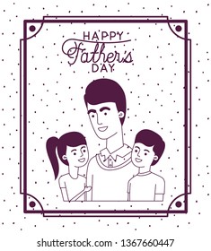 happy fathers day card with dad and kids