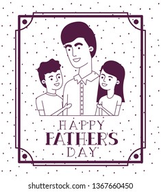 happy fathers day card with dad and kids