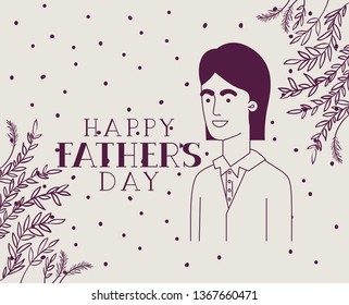 happy fathers day card with dad and leafs plant decoration