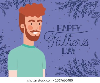 happy fathers day card with dad and leafs plant decoration