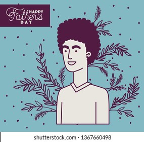happy fathers day card with dad and leafs plant decoration