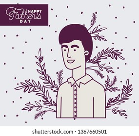 happy fathers day card with dad and leafs plant decoration