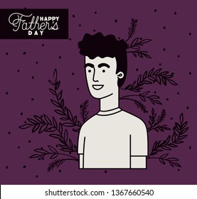 happy fathers day card with dad and leafs plant decoration