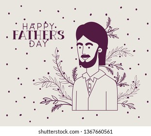 happy fathers day card with dad and leafs plant decoration