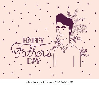happy fathers day card with dad and leafs plant decoration