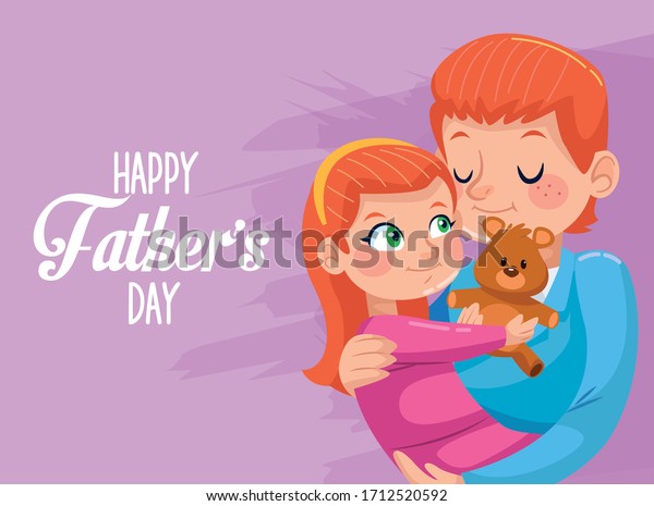 happy fathers day card with dad carring daughter\
vector illustration\
design