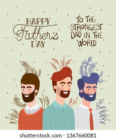 happy fathers day card with dads and leafs plant