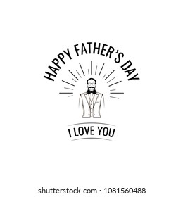 Happy fathers day card design. Man, Bow tie, Suit. I love you text. Men wearing in elegant costome. Dad greeting. Vector illustration