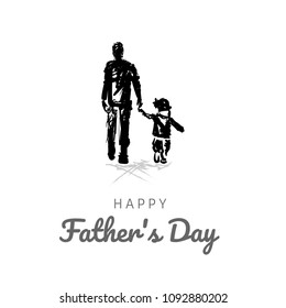 Happy fathers day card design. Template of flyer, banner or poster, silhouette of a father holding his child hand.