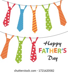 Happy Fathers Day card design with hanging ties. vector illustration