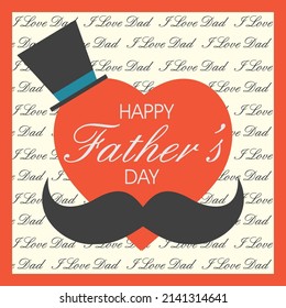 Happy father's day card design with mustache and heart shape