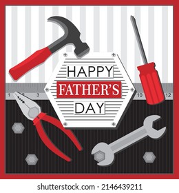 Happy father's day card design with tools and text