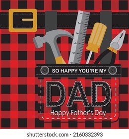 Happy father's day card design with tools on the pant