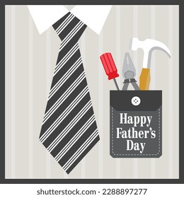 Happy father's day card design with neck tie and tools in the pocket