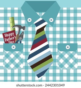 Happy father's day card design with shirt and tools in the pocket