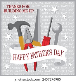 Happy father's day card design with tools and text