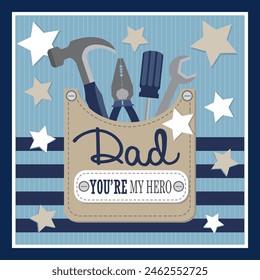 Happy father's day card design with tools on the pocket