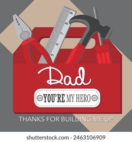 Happy father's day card design with tools in the pocket