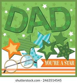 Happy father's day card design with lettering, stars and glasses