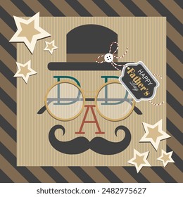 Happy father's day card design with hat, glasses and mustache