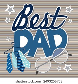 Happy Father's day card design with lettering, neck tie and glasses