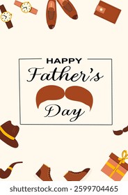 Happy father's day card design with classic accessories illustration.