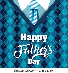 Happy Fathers Day Card With Elagant Suit And Necktie Vector Illustration Design