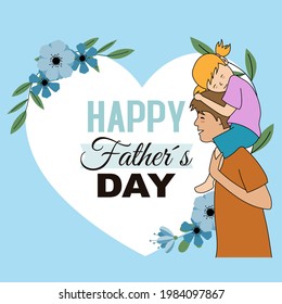 Happy Father's day card. Father and daughter hugging. Poster with space for text