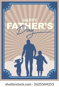 happy father's day card with father and son silhouette vector illustration design