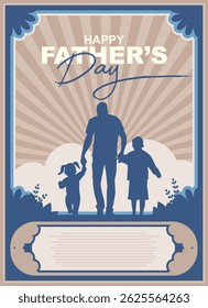happy father's day card with father and son silhouette vector illustration design
