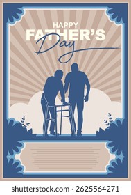 happy father's day card with father and son silhouette vector illustration design