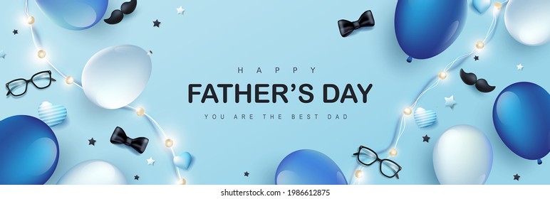 Happy Father's Day card with festive decoration on blue background 