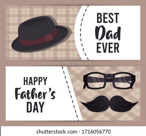 happy fathers day card with glasses and mustache vector illustration design