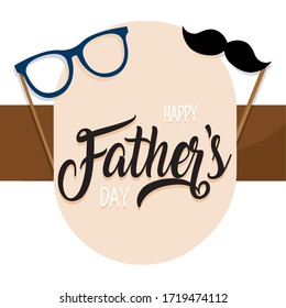 Happy fathers day card. Glasses, mustache over a paper - Vector