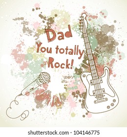 Happy Father's Day card, with guitar and microphone