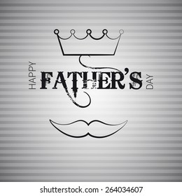 Happy fathers day card, hand drawn vintage retro style with crown and mustache
