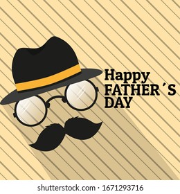 Happy fathers day card with a hat, glasses and mustache - Vector