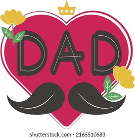 Happy Father's Day Card Heart Mustache Flat Icon Vector Symbol Sticker Illustration Design
