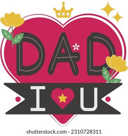 Happy Father's Day Card Heart Flat  Symbol Sticker Illustration 