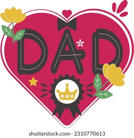 Happy Father's Day Card Heart Flat  Symbol Sticker Illustration 