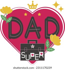 Happy Father's Day Card Heart Flat  Symbol Sticker Illustration 