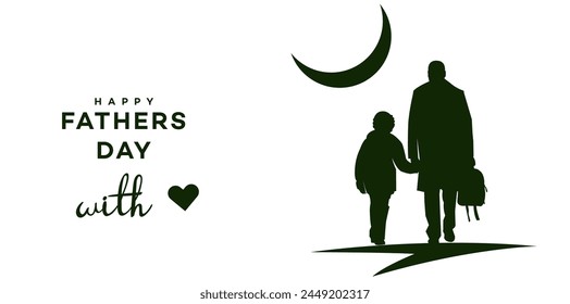 Happy Fathers Day card illustration of dad with son walking together, modern typography, Father's Day templates for poster, cover, banner, social media