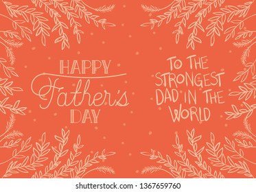 happy fathers day card with leafs decoration