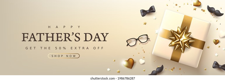 Happy Father's Day card with luxury golden festive decoration background 